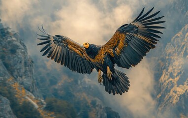 Obraz premium Majestic eagle soaring through a dramatic mountain landscape