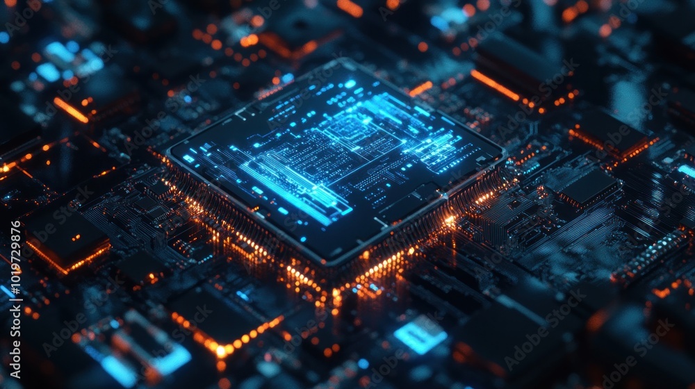 Poster circuit board with glowing processor