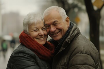 Fototapeta premium Smiling Elderly Couple in Winter Attire