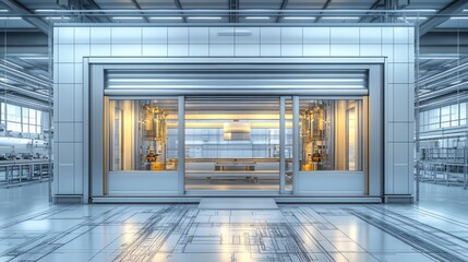 Modern industrial facility with automated machinery and bright lighting.