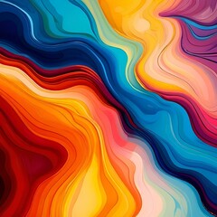 Abstract painting featuring vibrant, flowing waves in a spectrum of colors, creating a dynamic and energetic visual experience.