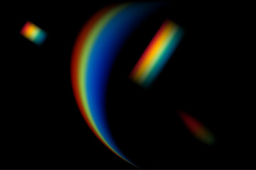 Dynamic lens flare and rainbow prism effect on transparent background. Rainbow light rays, lens flare, reflection effect from crystal, glass or gem. Blur colorful rainbow crystal light leaks.