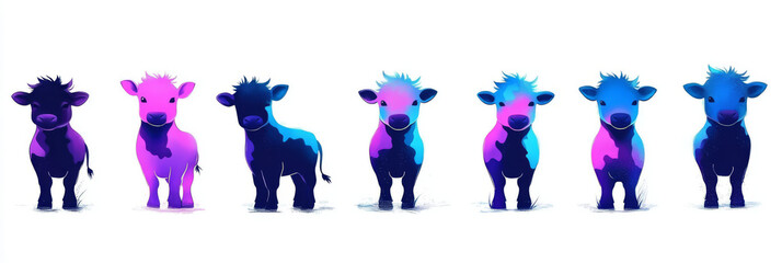 Cute colorful calves in a row.