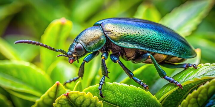Big beetle Achrioptera fallax on green bush