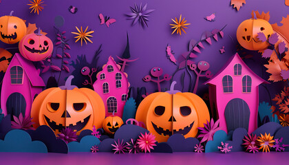 Kids Pumpkin Handmade Paper Pumpkins Creative Craft Concept Happy Halloween Holiday Concept 