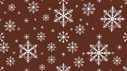 Seamless Pattern of White Snowflakes on Brown Background