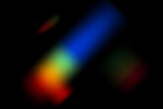 Dynamic lens flare and rainbow prism effect on transparent background. Rainbow light rays, lens flare, reflection effect from crystal, glass or gem. Blur colorful rainbow crystal light leaks.