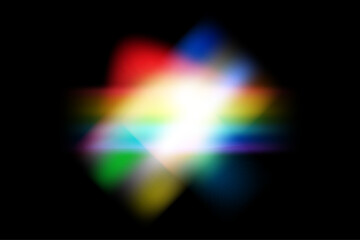 Dynamic lens flare and rainbow prism effect on transparent background. Rainbow light rays, lens flare, reflection effect from crystal, glass or gem. Blur colorful rainbow crystal light leaks.
