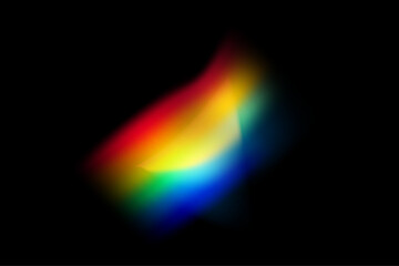 Dynamic lens flare and rainbow prism effect on transparent background. Rainbow light rays, lens flare, reflection effect from crystal, glass or gem. Blur colorful rainbow crystal light leaks.
