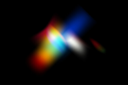 Dynamic lens flare and rainbow prism effect on transparent background. Rainbow light rays, lens flare, reflection effect from crystal, glass or gem. Blur colorful rainbow crystal light leaks.