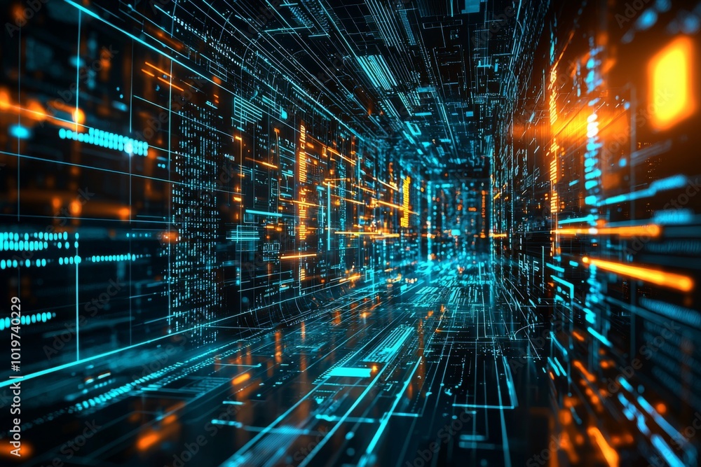Wall mural digital technology background of data and network