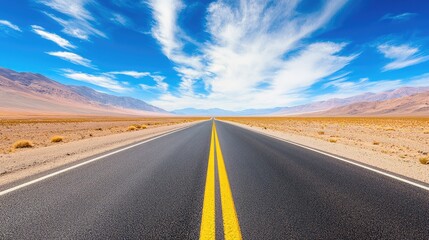 Naklejka premium Scenic Desert Road Under Bright Blue Sky