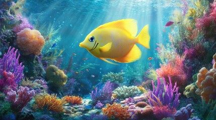Obraz premium Vibrant Yellow Fish in Colorful Coral Reef