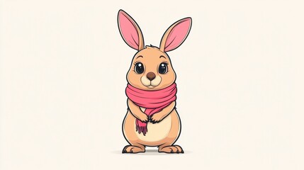 Cute Cartoon Rabbit Wearing Pink Scarf and Posing