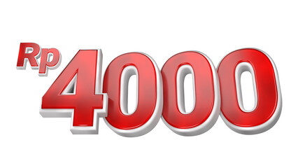 3d sales red and white price tag for composition 4000 rupiah, amazing for product promotion