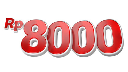 3d sales red and white price tag for composition 8000 rupiah, amazing for product promotion