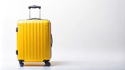 Big yellow travel suitcase isolated on white background