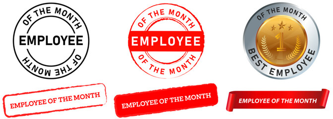 Employee of the month emblem appreciation awards best worker medal stamp colorful sticker grunge texture design icon set collection