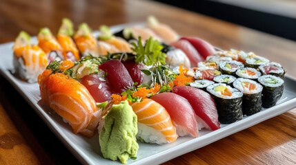 Savor exquisite flavors of chefs special sushi platter featuring vibrant fish, fresh ingredients, and artistic presentation, perfect for sushi lovers