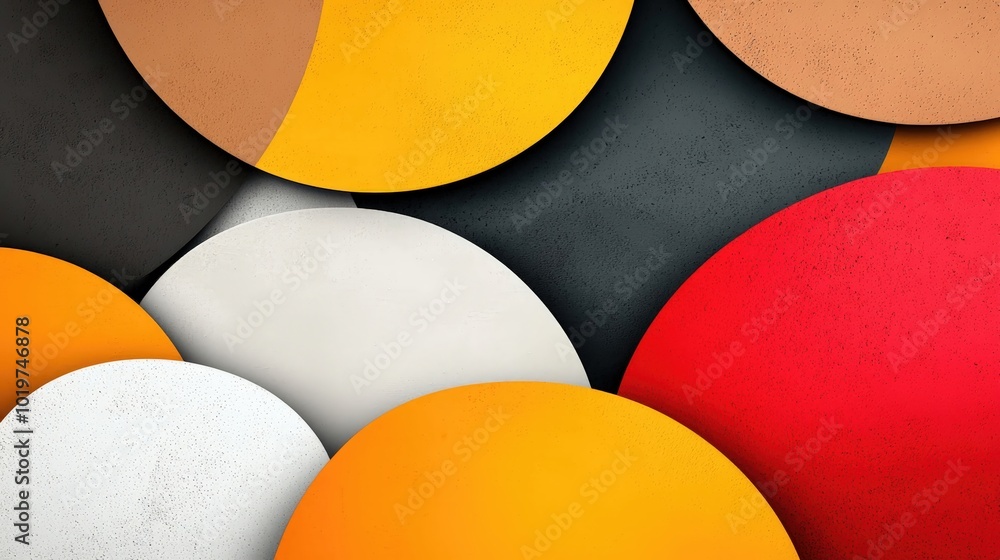 Poster a visually striking abstract composition featuring vibrant geometric circles in various colors and t