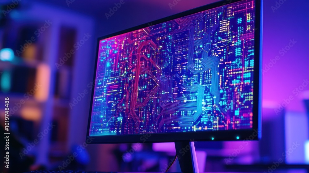 Poster abstract circuitry display on a computer monitor