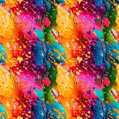Bright abstract background with splashes of colorful paint in dynamic movement, with bright shades of yellow, pink, blue and green. Seamless background