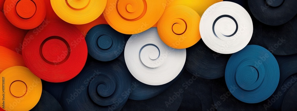 Poster a vibrant abstract composition featuring swirling colors and circular shapes. this design is perfect