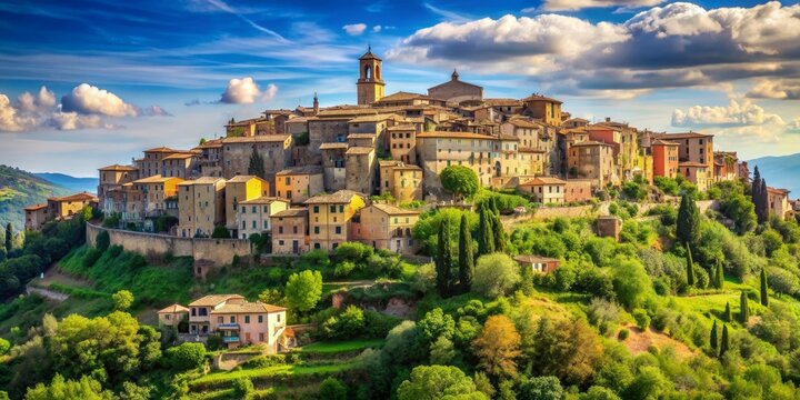 Peaceful village perched on the hills overlooking Rome , Italy, Nemi, village, hilltop, scenic, architecture, rural