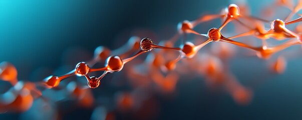 Close-up view of a molecular structure represented by interconnected atoms, symbolizing scientific and technological advancements in biotechnology.