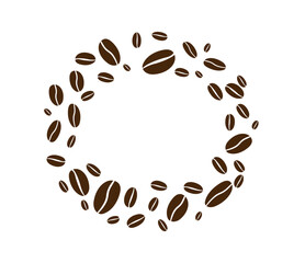 Round frame of Coffee bean background. Coffee beans isolated on white background. Vector illustration