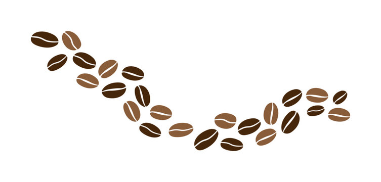 Coffee beans isolated on white background. Wave of Coffee bean background. Vector illustration