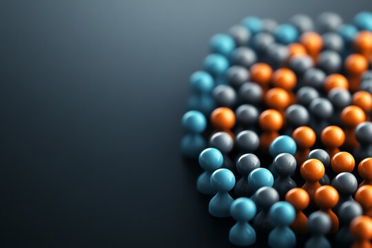 Teamwork and diversity concept represented by a group of multicolored spheres on a dark background. Strength in unity and collaboration.