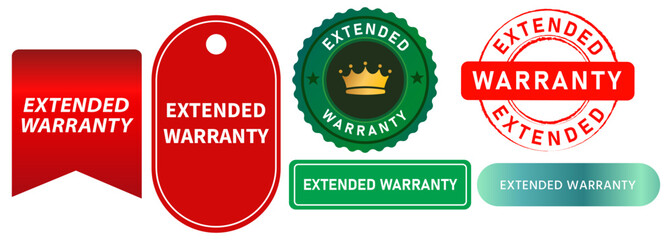Extended warranty guarantee long-term assurance stamps red green badges business watermark commercial sales promotion offer sticker emblems design icon set collection