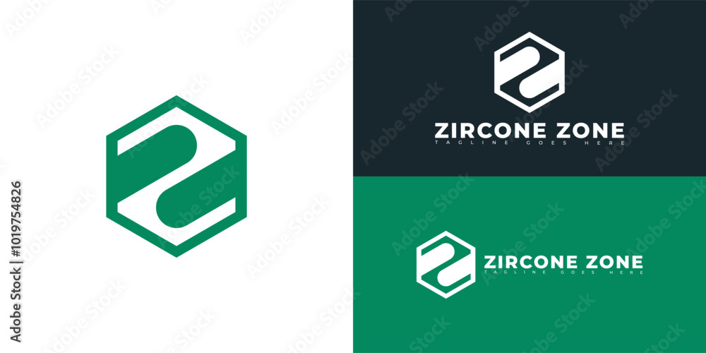 Poster modern hexagon initial vector letter z or zz logo in green color isolated on multiple background col