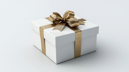 Obraz premium White present box with gold ribbon and bow isolated on grey white background.