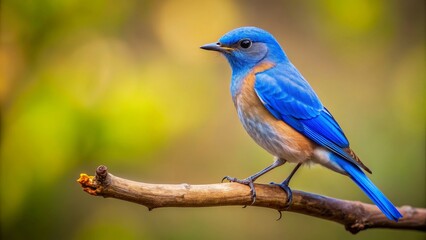 Fototapeta premium Blue bird perched on a branch in a natural setting, blue, bird, branch, wildlife, nature, perched, colorful, feathers, small, cute