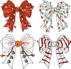 Christmas Coquette bow: snowman, christmas cake, xmas lights coquette.Art & Illustration