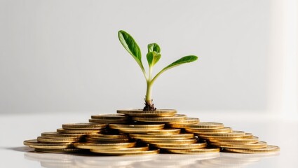 A Green Sprout Growing from a Pile of Gold Coins.