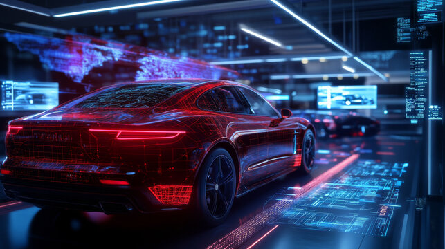 Futuristic Car Technology Exploring the Intersection of Automotive Design and Digital Innovation - Powered by Adobe