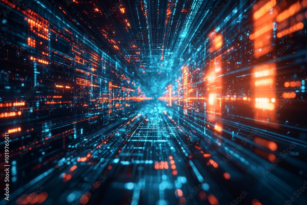 Wall mural digital technology background of data and network