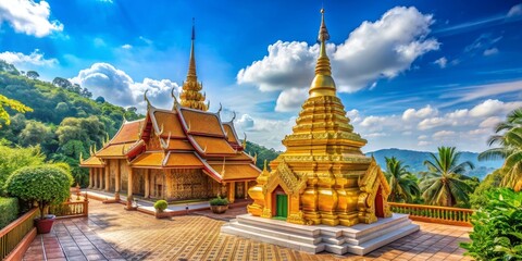 Naklejka premium Pagoda at the Wat Doi Thep Nimit Monastery in Phuket, Thailand, pagoda, temple, Wat Doi Thep Nimit, Monastery