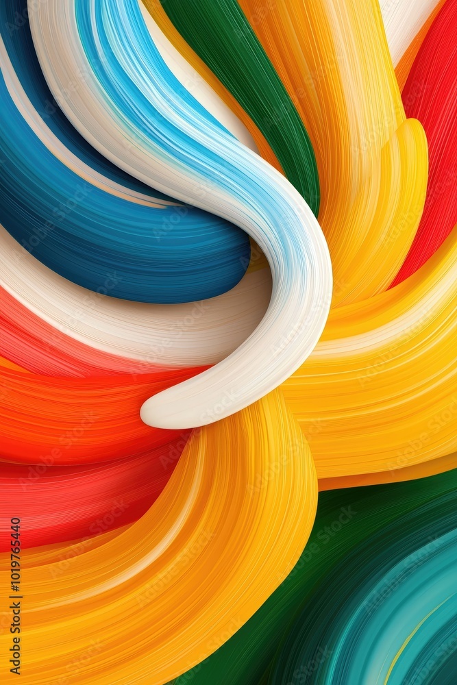 Poster bright and vibrant abstract swirls created with colorful paint strokes, showcasing a dynamic interpl