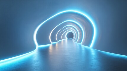 Futuristic Tunnel with Bright Blue Neon Lights