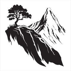 
Vector cricut silhouette of a big mountain with mountain tree inside, high resolution shapes,simple detail, white background vector.
