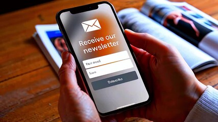 Hands-On Newsletter Subscription: Close-Up of Smartphone Display in Casual Reading Setting - Powered by Adobe