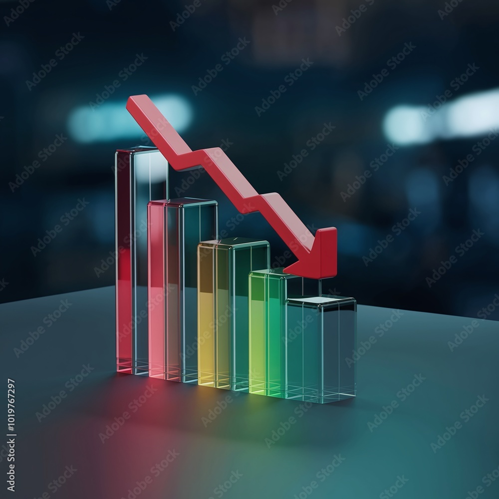 Poster glassmorphism style growth bar chart with decline effect