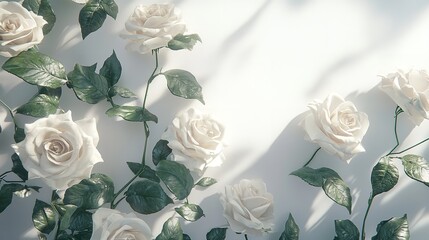 Artificial white roses with marble background.