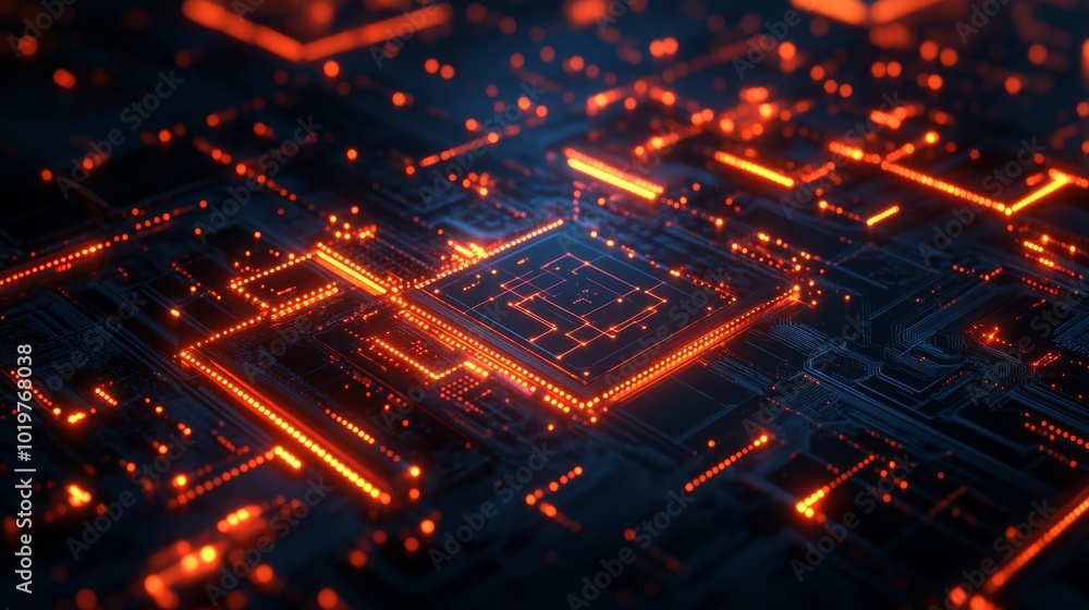 Poster glowing circuit board with central processor
