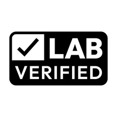 Lab Verified label, logo, badge, icon, sticker, symbol, emblem, stamp, black, line, flat vector, isolated illustration. Lab Verified label for product packaging design.