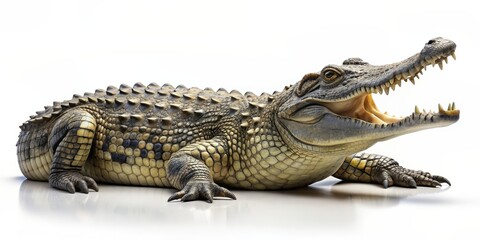 Naklejka premium Realistic crocodile with closed mouth and all legs on ground, crocodile, reptile, wildlife, predator, dangerous, predator, animal